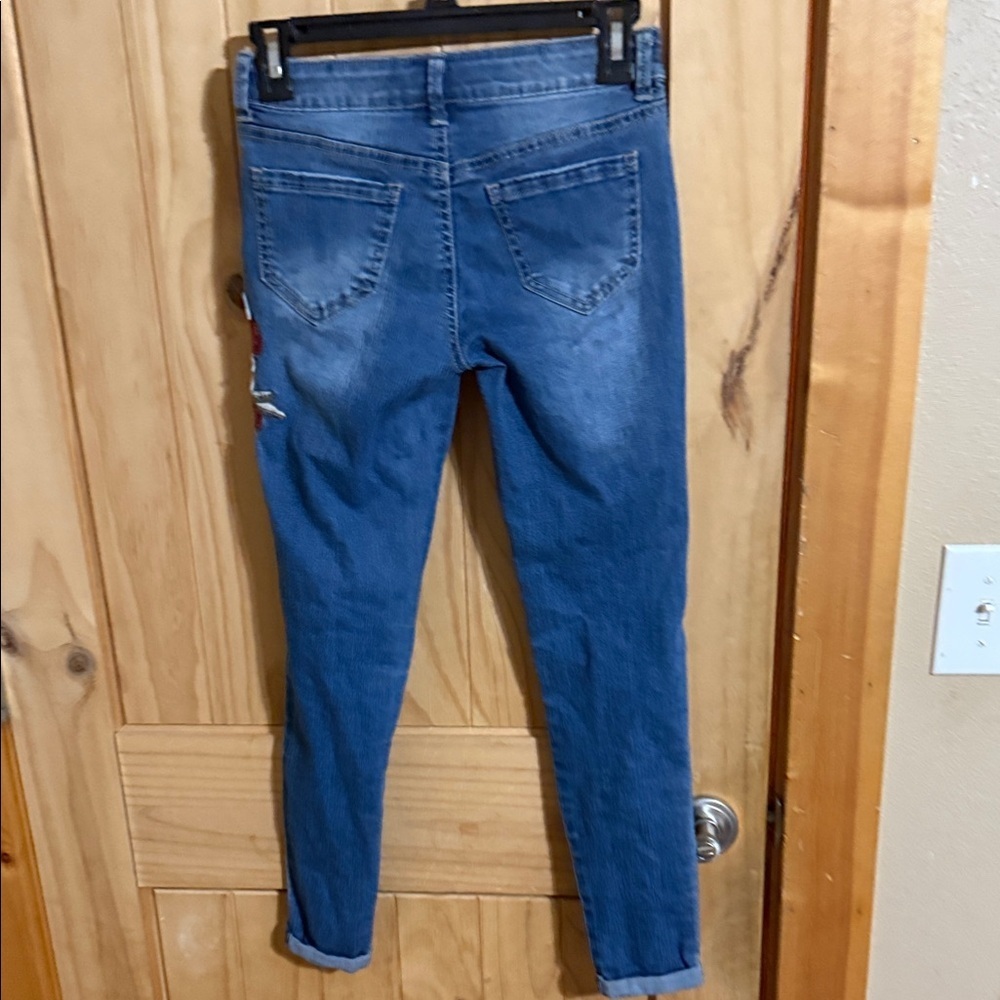 Mudd Blue Jeans with Red Floral Embroidery - Picture 3 of 6